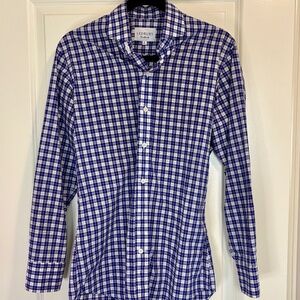 Ledbury Slim Fit Button-up Shirt, Small, 15" - Blue, Pink & White Office Preppy